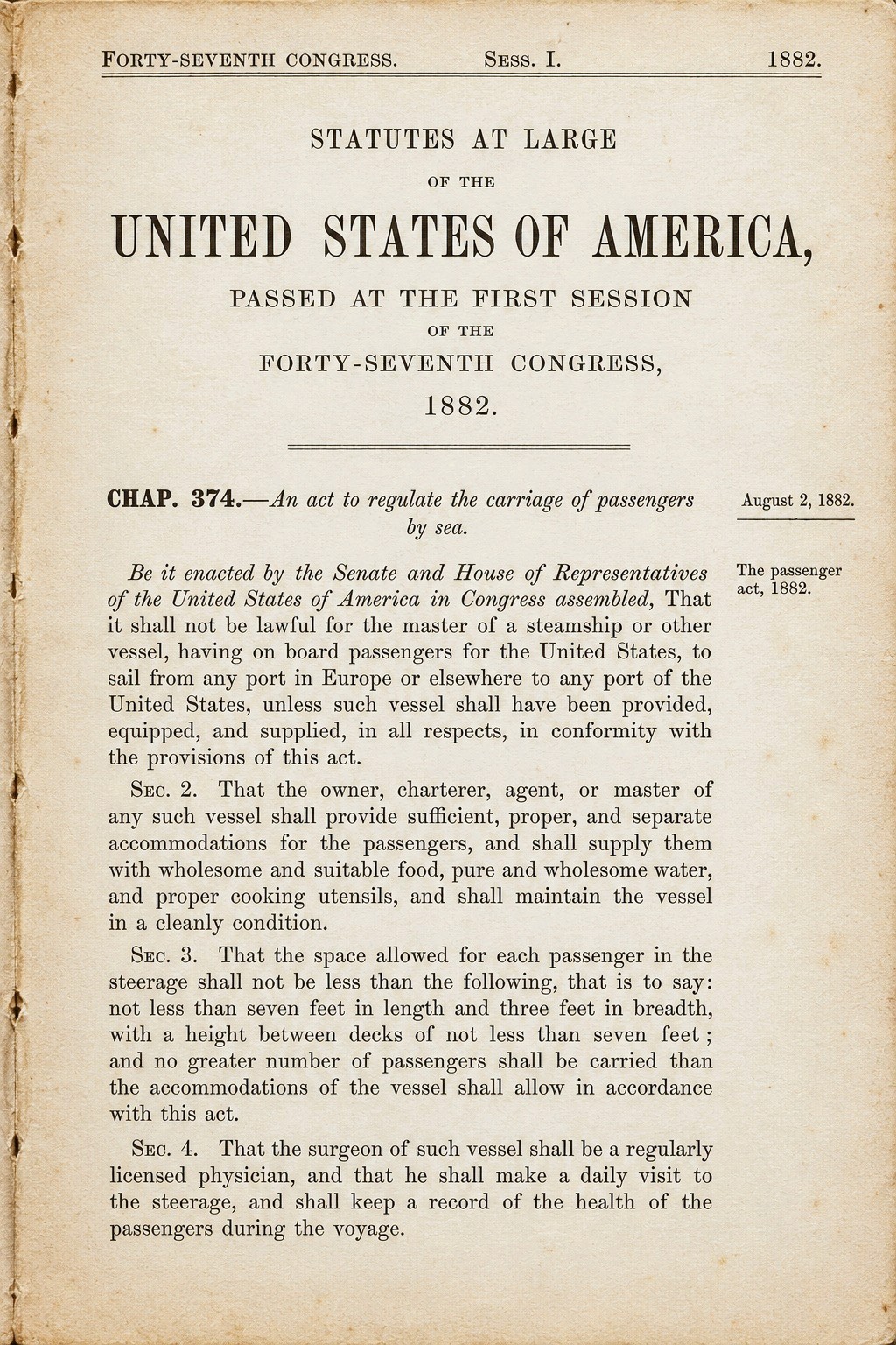 United States - Passenger act of 1882
