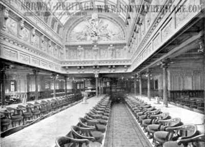 St Louis - St Paul – First cabin dining saloon, looking aft, on the American…