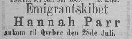 Advertisement for the emigrant ship Hannah Parr