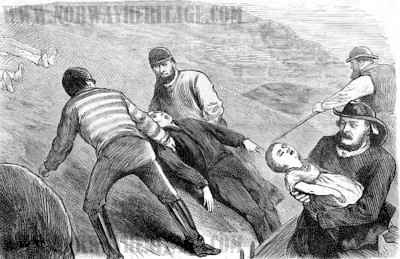 Nova Scotia, fishermen bringing the recovered bodies from the steamship Atlantic ashore