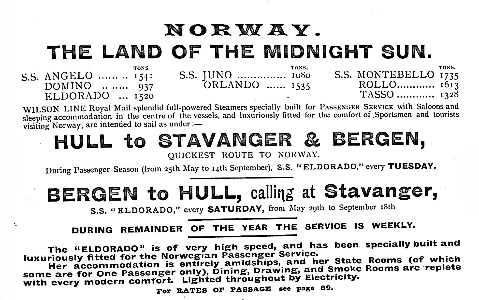 Wilson Line advertisement for routes and tours 1897