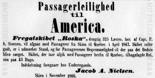 Roska 1866 – Newspaper announcement from "Correspondenten" Dec. 22, 1866