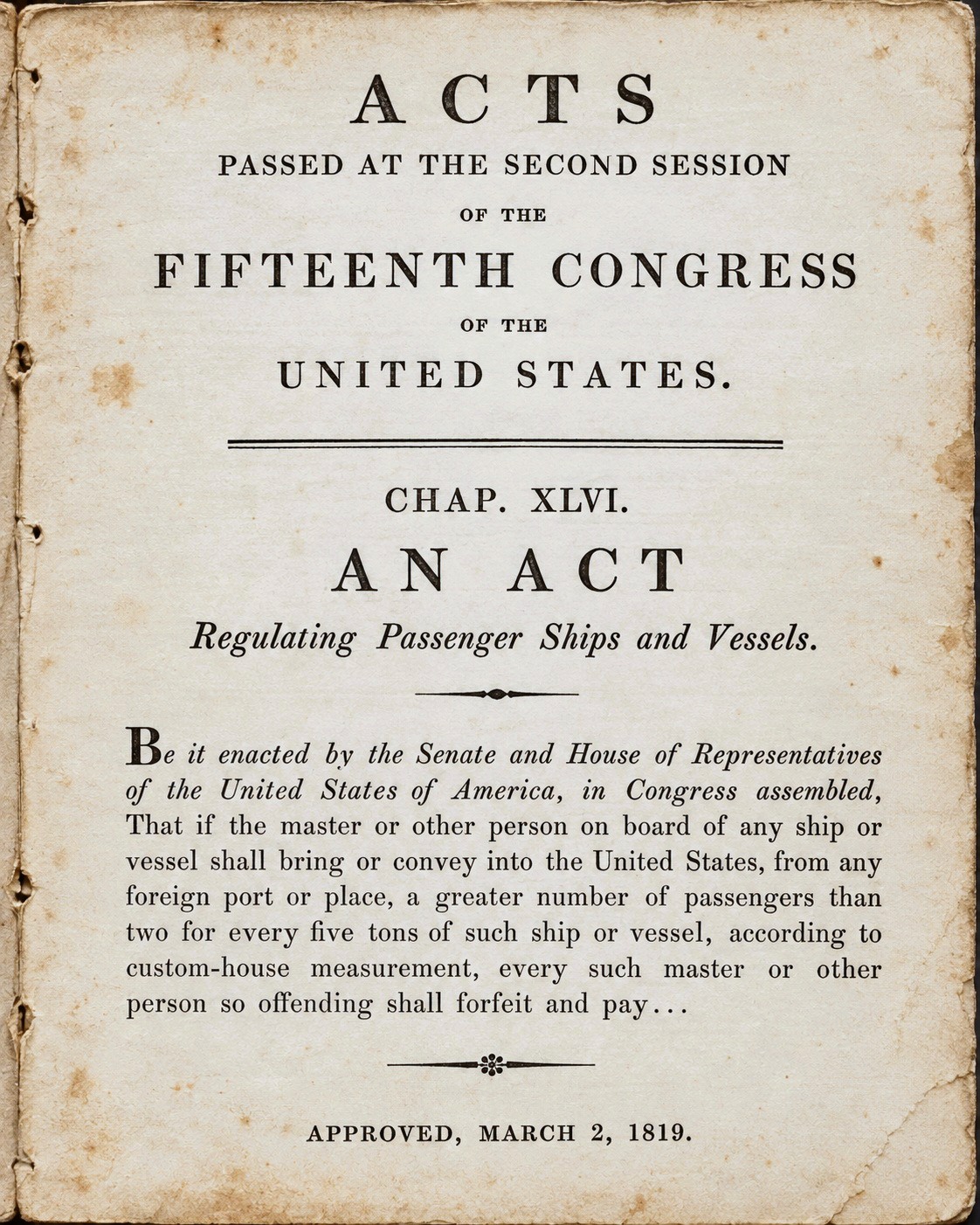 US Passenger Act 1819