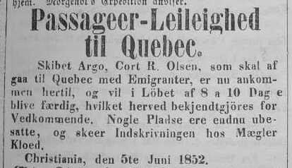 Argo, announcement 1852