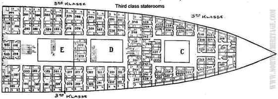 Bergensfjord (1) deck-plan – Deck-plan: Main deck, forward, showing 3rd class (steerage)…