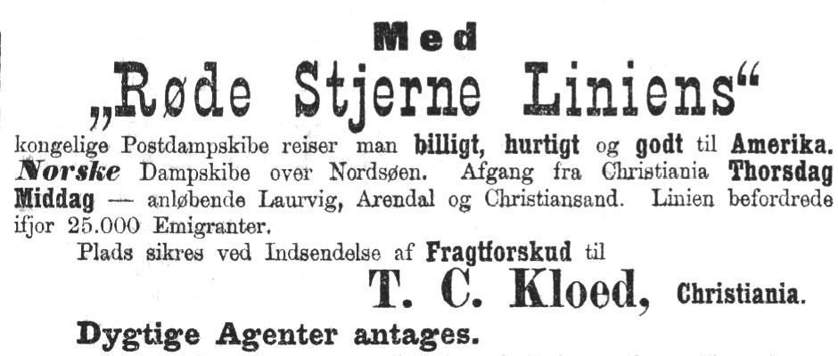 Announcement in the Norwegian newspaper VG, April 21st, 1888