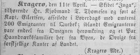 Announcement for the Inga 1854