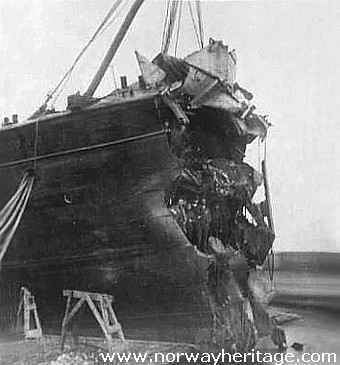 The bow of the Arizona after the collision