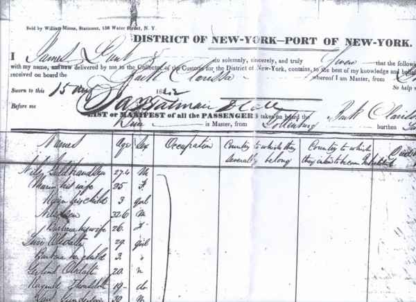 Passenger list - Clarissa 1842