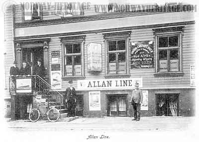 Allan Line ticket office in Trondhjem, Norway. The agent Richard Solem sold tickets to thousands of emigrants from this place between 1893 and 1917.