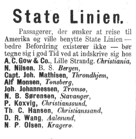 State Line annoncement from Norsk Handels og Søfartstidende, March 17. 1881