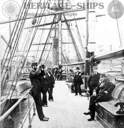 Russia, Cunard Line steamship, officers posing on the after deck