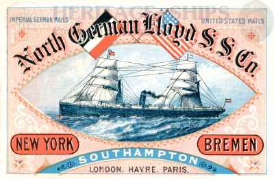 Advertising card for Norddeutscher Lloyd. “New York – Bremen via Southampton.