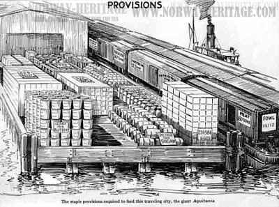 Aquitania – Cunard oceanliner: Some of the provisions required to feed…