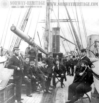 Officers gathered on the after deck of the steamship Idaho of the Guion Line