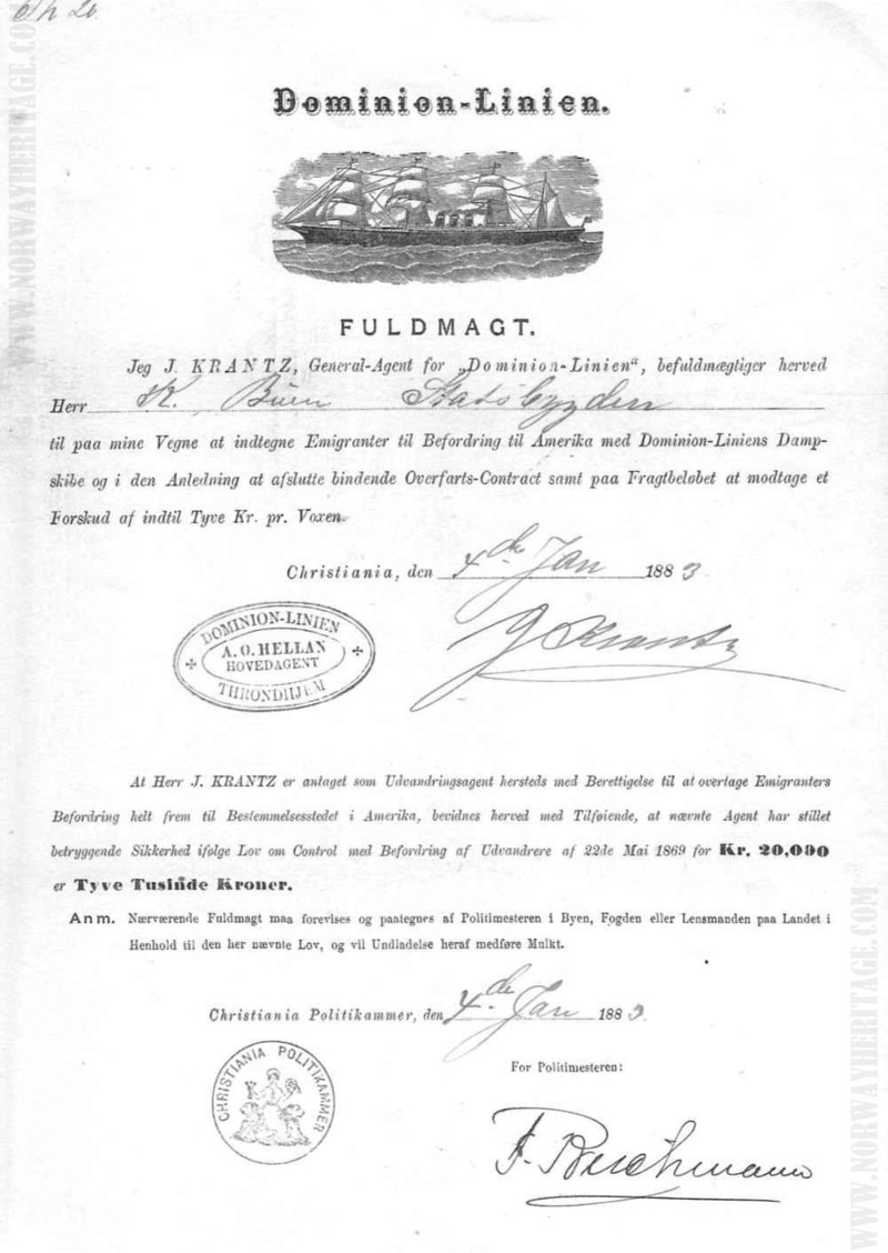 Agent's authorization, Dominion Line
