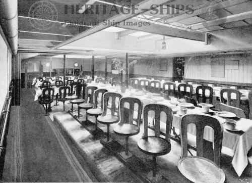 Third-Class Dining Saloon aboard a Dominion Line Steamship.