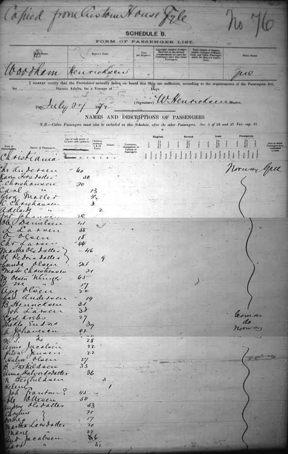 Passenger list Woodham 1872