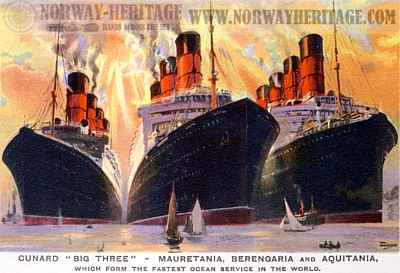 Cunard Line's “Big Three”: Mauretania, Berengaria, and Aquitania.