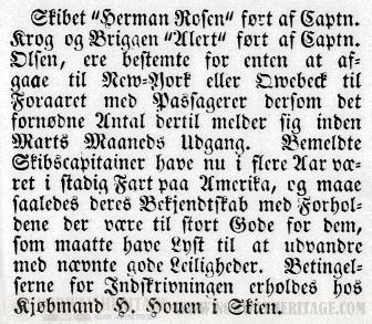 ship Herman Rosen - Correspondenten 1853-03-09