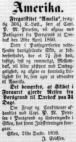 Amelia, Norwegian emigrant ship 1859