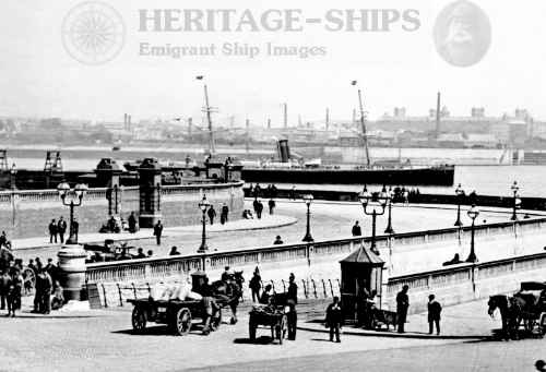 Guion Line steamship Wisconsin or Wyoming at Liverpool. These ships sailed with emigrants and other passengers between Liverpool and New York.