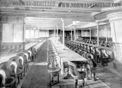 St Louis - St Paul – Second cabin dining saloon on the American Line steamships…