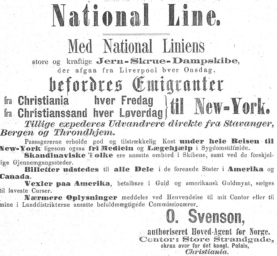 Announcemant in the Norwegian newspaper Dagbladet Feb. 4th, 1871