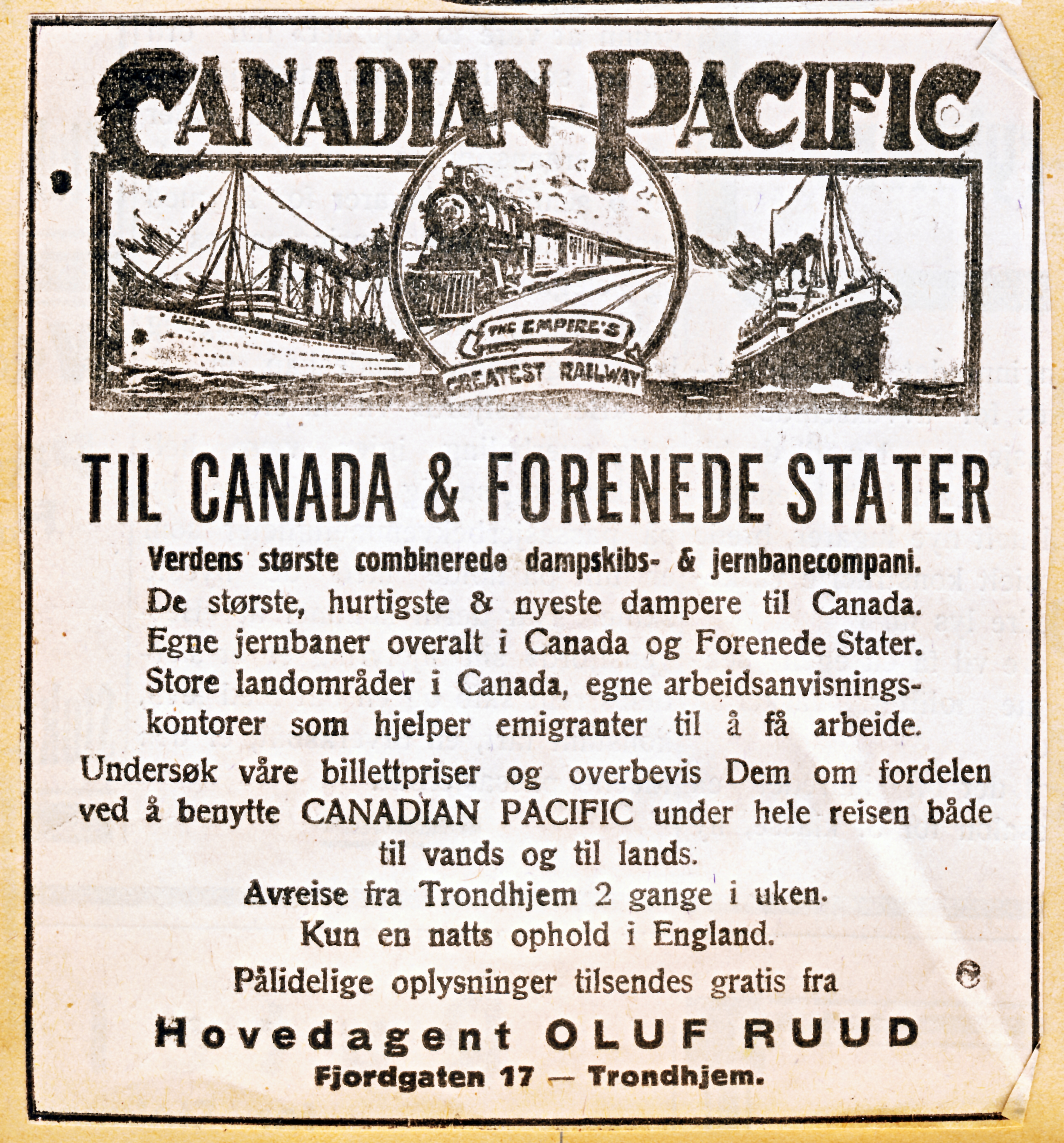 CANADIAN PACIFIC - TO CANADA & THE UNITED STATES