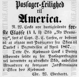 Newspaper announcement for the first classed sailing ship New Brunswick