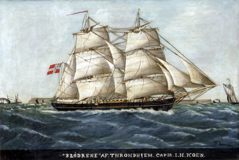 Painting of the brig brødrene, capt. Koa (Painter: P. Pedersen). Owner: Sverresborg Trøndelag Folkemuseum