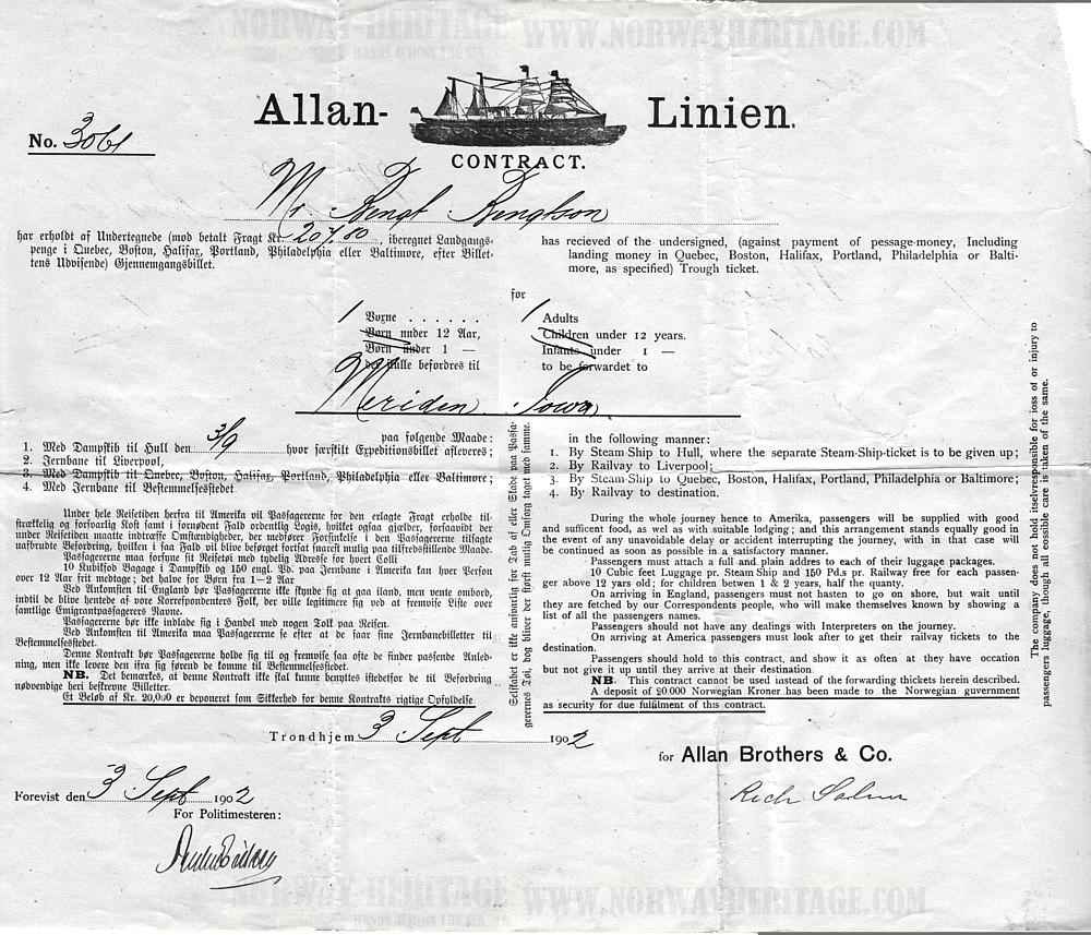 Emigration contract, Allan Line
