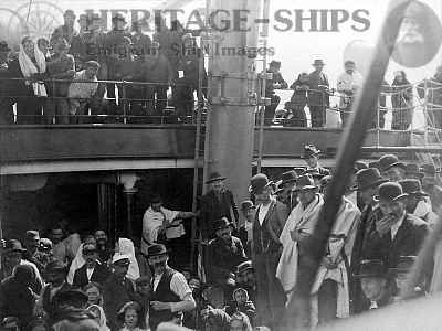 Amateur photo showing steerage passengers on the deck of Norddeutscher Lloyd steamship Kaiser Wilhelm der Grosse.