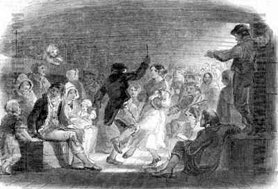 Emigrants dancing between decks 1850