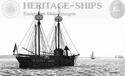 Lightship number 20 located at the barrier spit which encloses the southern entrance of Lower New York Bay south of New York City.